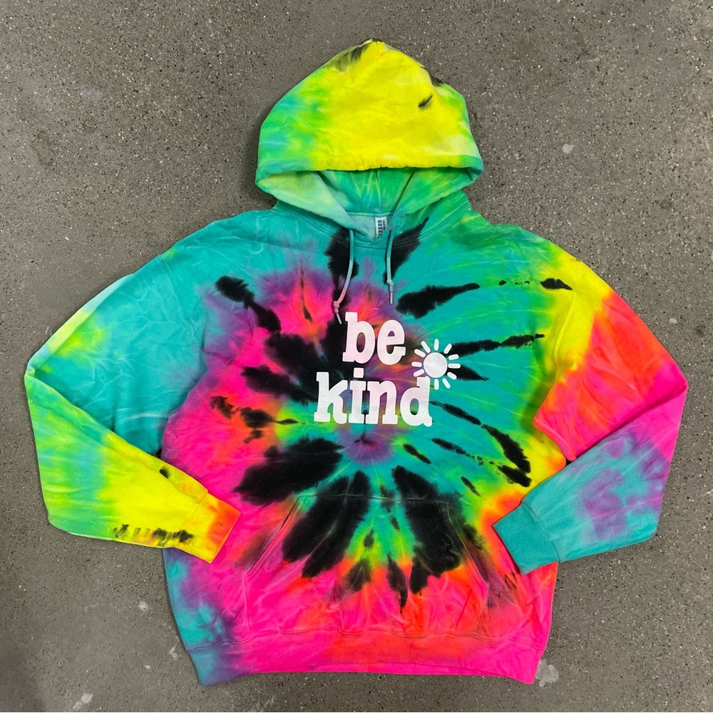 Be Kind Tie Dye Hoodie - Rainbow Mint Black size XL